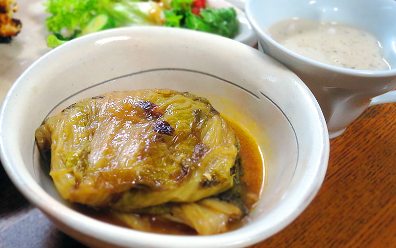 白菜のブレゼ、菊芋スープ